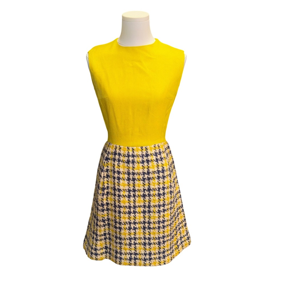 Clueless vibes Yellow Sleeveless Mini Dress with Tweed Houndstooth Skirt